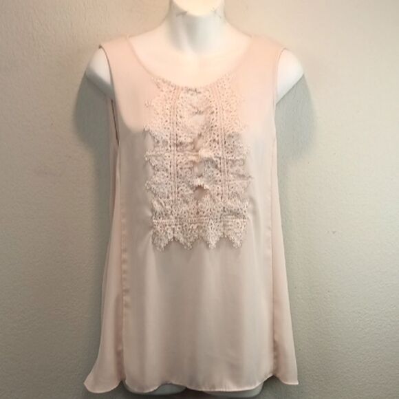 Zac & Rachel Women Light Pink Lace And Sheer Sleeveless Blouse sz L Boho Chic - Picture 1 of 8